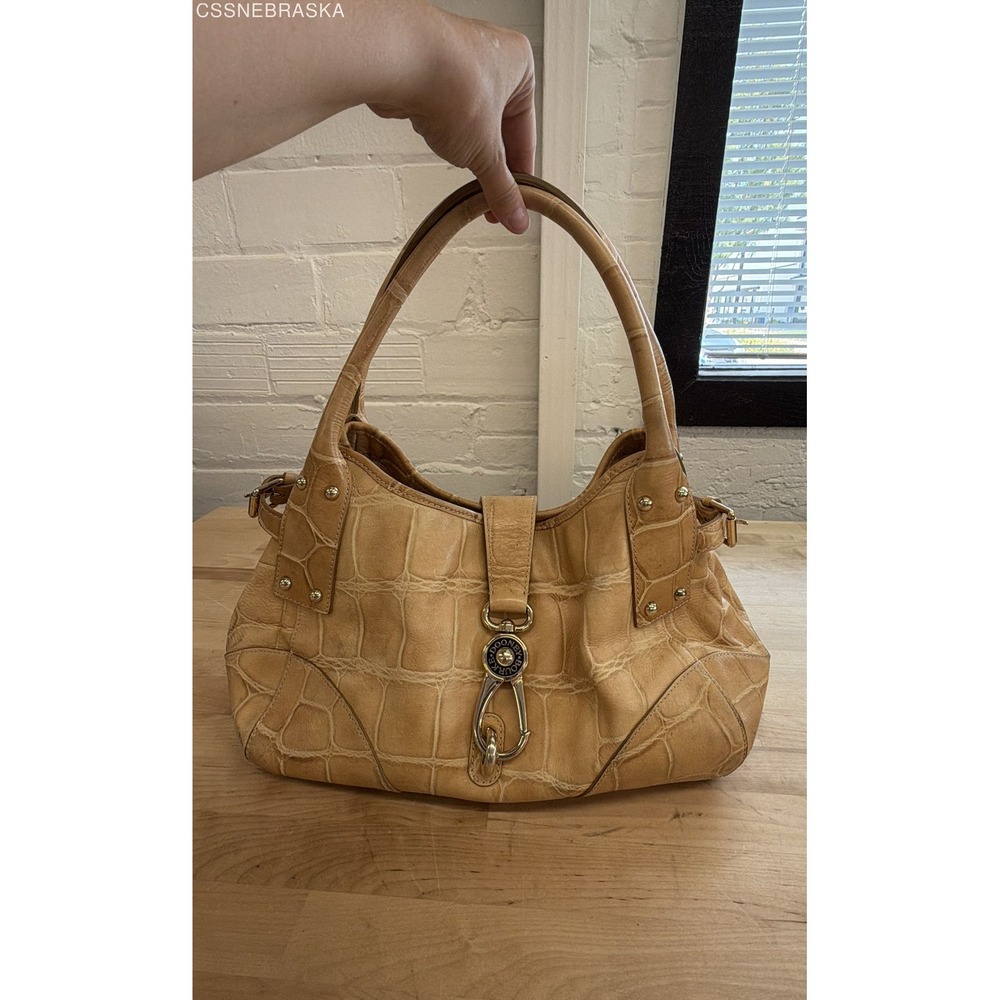 Dooney & Bourke Tan Belvedere Croc Embossed Leather Logo Lock Hobo Bag Large - Picture 5 of 11